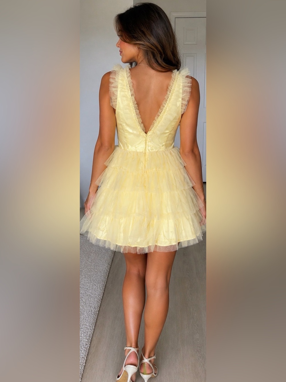 Lulus Yellow Tiered Tulle Mini Dress NWT Size XL Ruffle Party Dress - Picture 2 of 4